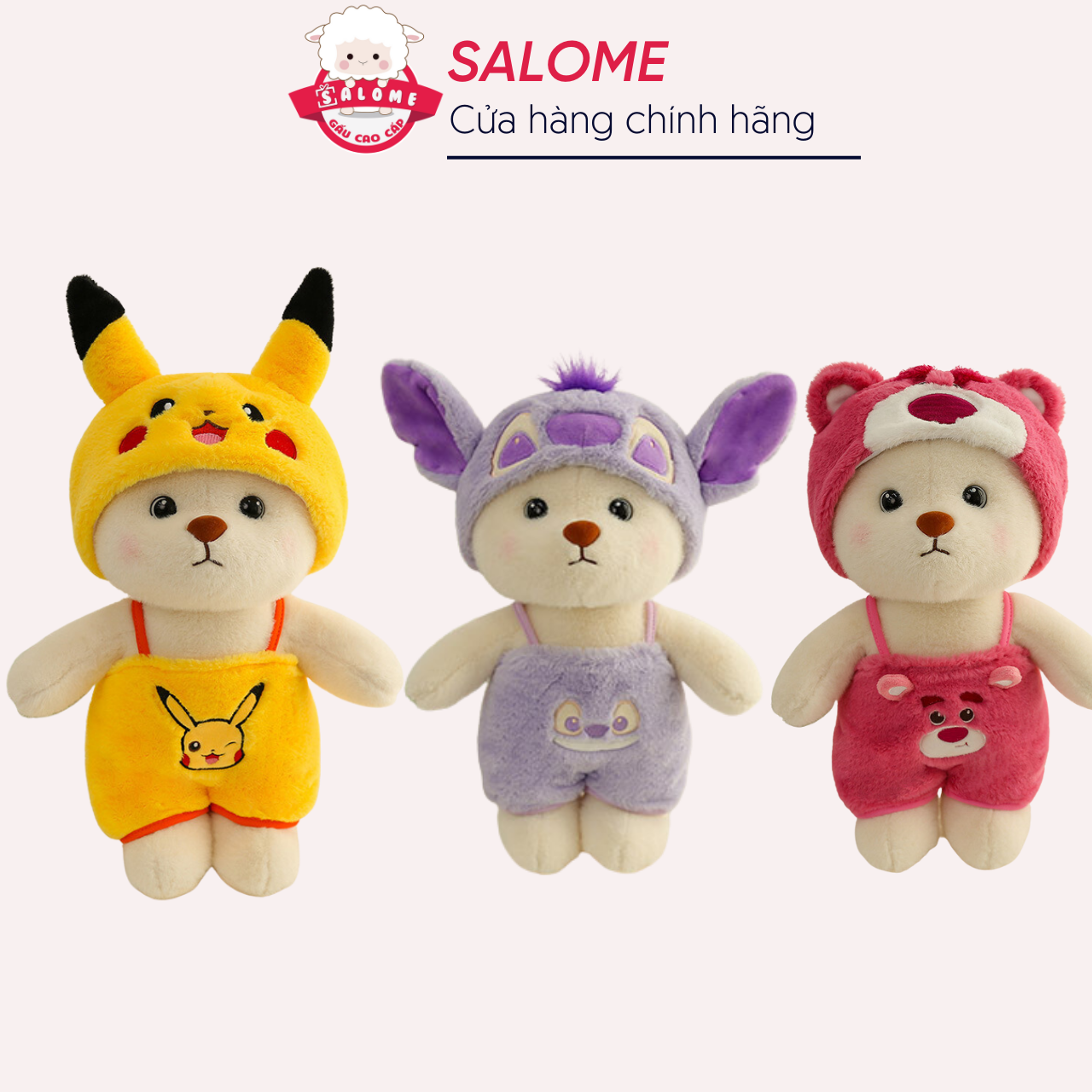 Gấu bông lena cosplay gấu dâu, pikachu, stick nhí mini 25cm teddy dâu mặc áo yếm salome tp hcm