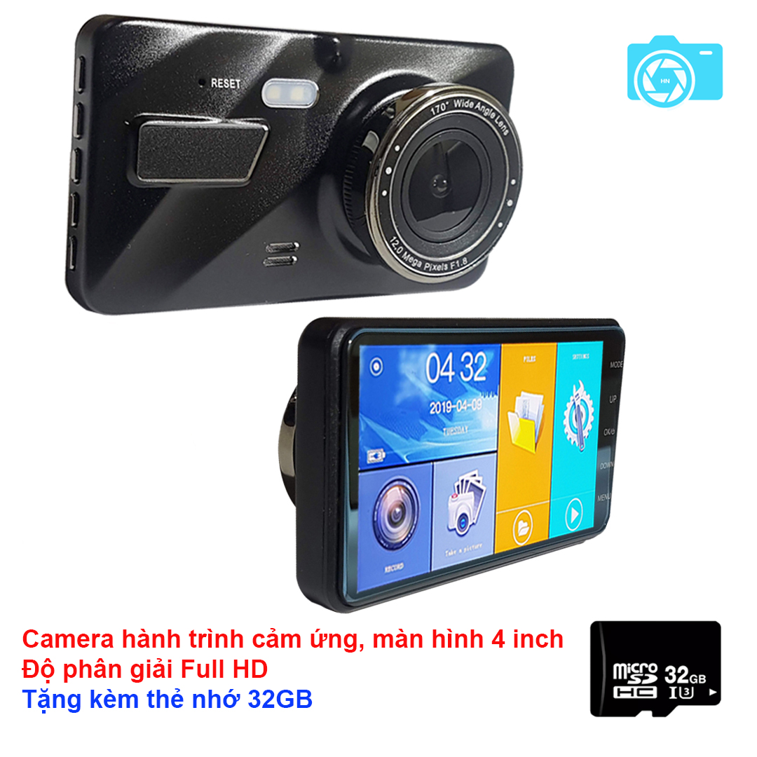 Camera hành trình màn ô tô, màn hình cảm ứng, độ phân giải Full HD, tặng kèm thẻ nhớ 32GB