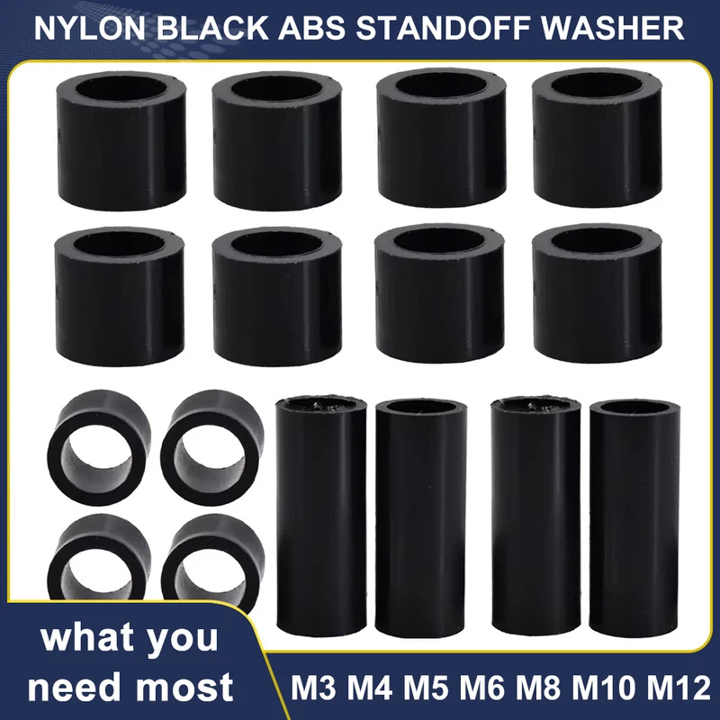 3 4 5 6 8 10 12 Black ABS Non-Threaded Hollowed Nylon Spacer Round Standoff Washer PCB Support Spacers For TV Installation