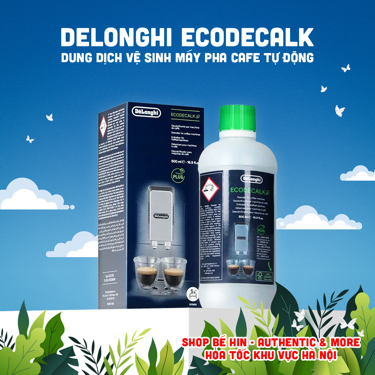 Tẩy cặn máy pha cafe tự động Delonghi Ecodecalk 500ml, Dung dịch vệ sinh máy pha cà phê - Hàng Ý