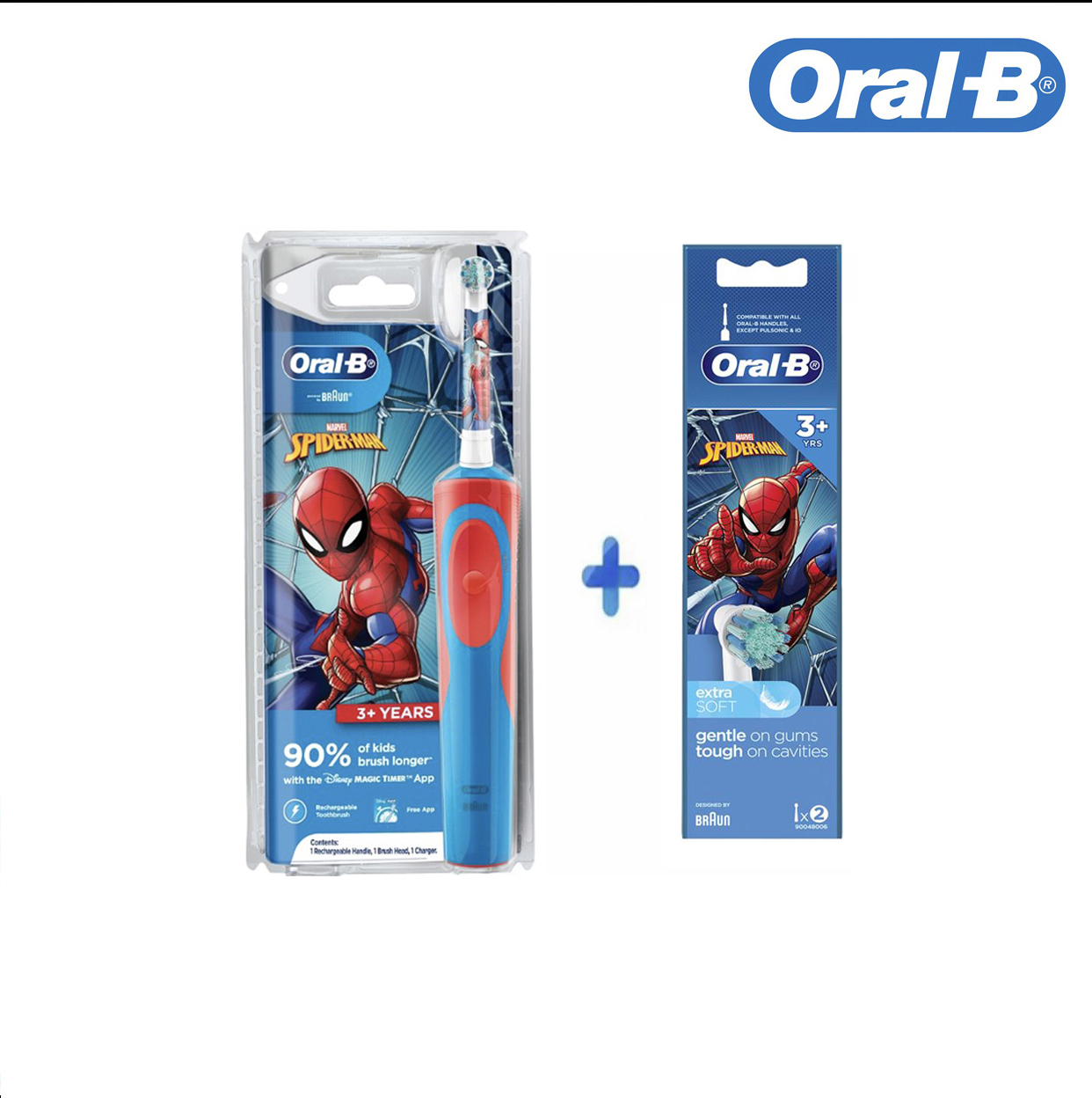 Combo Bàn chải đánh răng điện Oral-B  cho bé trai + 2 đầu bàn chải