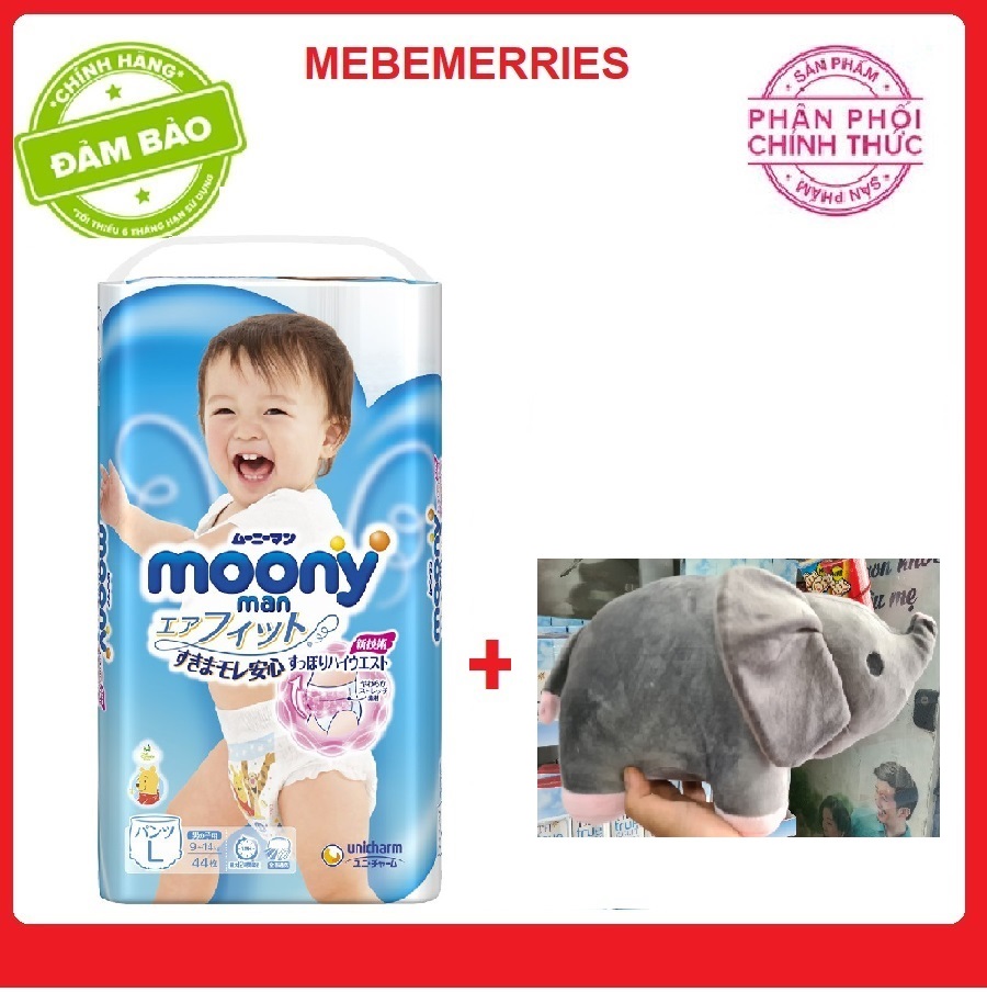 Bỉm quần Moony bé trai đủ size M58/L44/XL38/XXL26+ voi bông