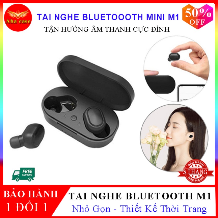 Tai Nghe Bluetooth Mini M1 nho gọn, Âm thanh sống động gọi thoại rõ ràng, Iphone và Android đều dùng được, tay nghe bluetooth thể thao, tai nghe không dây, tai nghe nhét tai bluetooth, tai nghe True Wireless, Bảo hành dài hạn bởi Aha Case