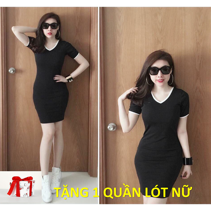 Đầm Body Cổ Tim Phối Viền Trắng Trẻ Trung, TẶNG QUẦN LÓT NỮ, Đầm Giá Rẻ Dễ Thương