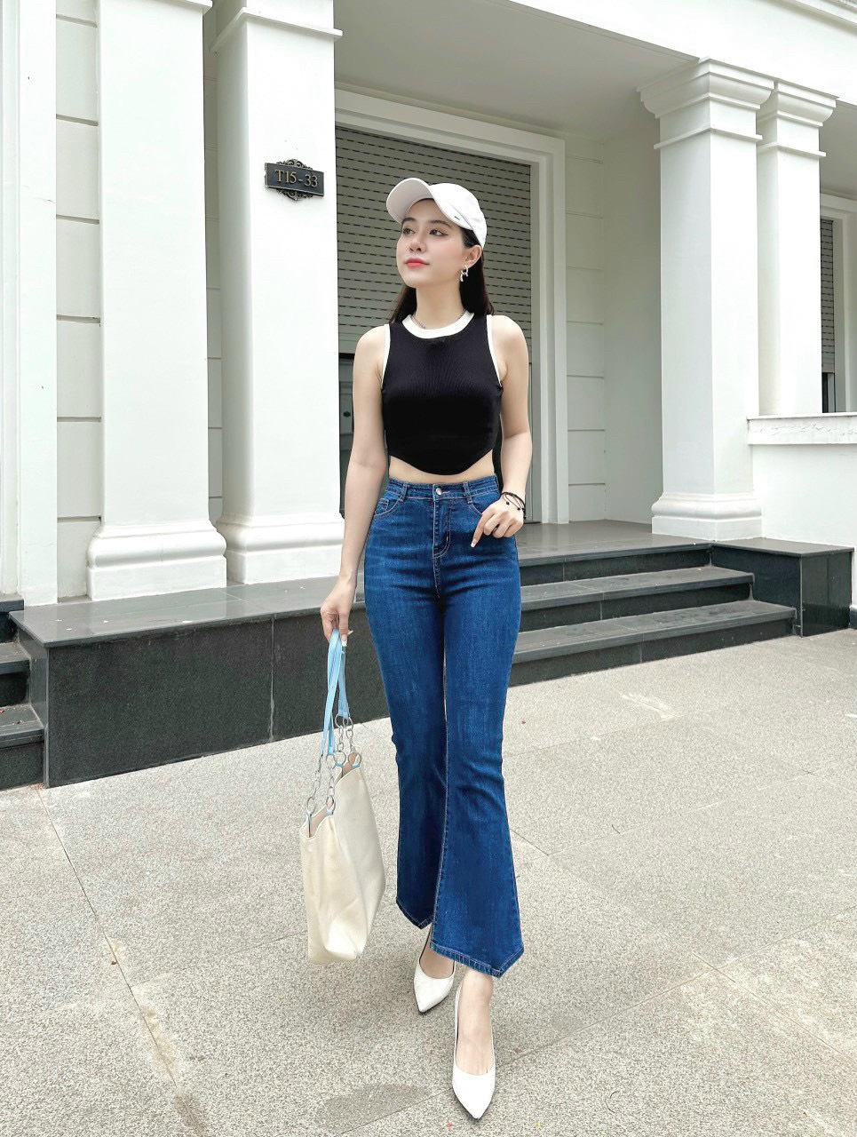 Quần jeans loe lỡ lai kiểu lưng cao 9 tấc