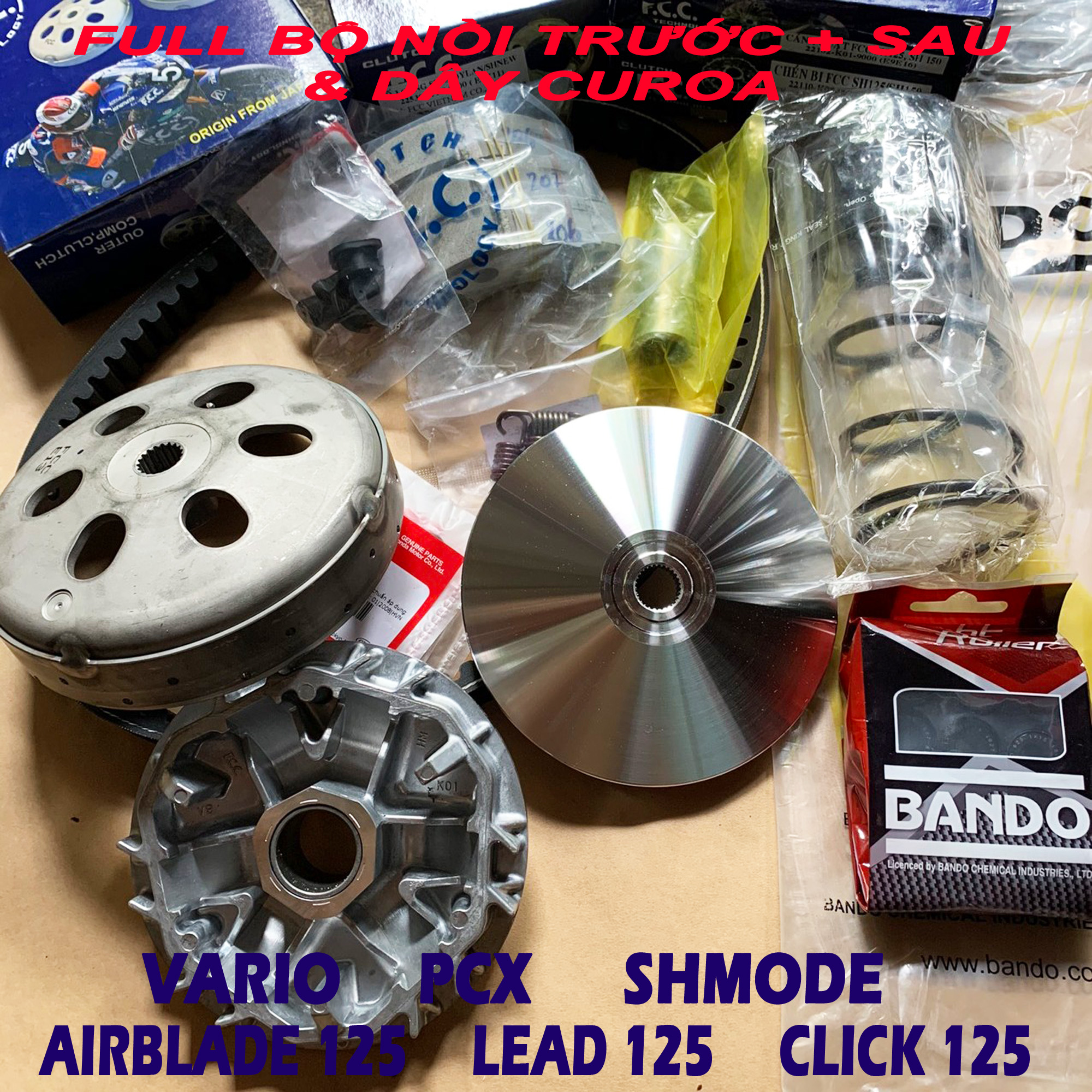 Full bộ nồi sh và dây curoa cho honda airblade 125/150, click 125, lead 125, vario 125/150, pcx, shmode