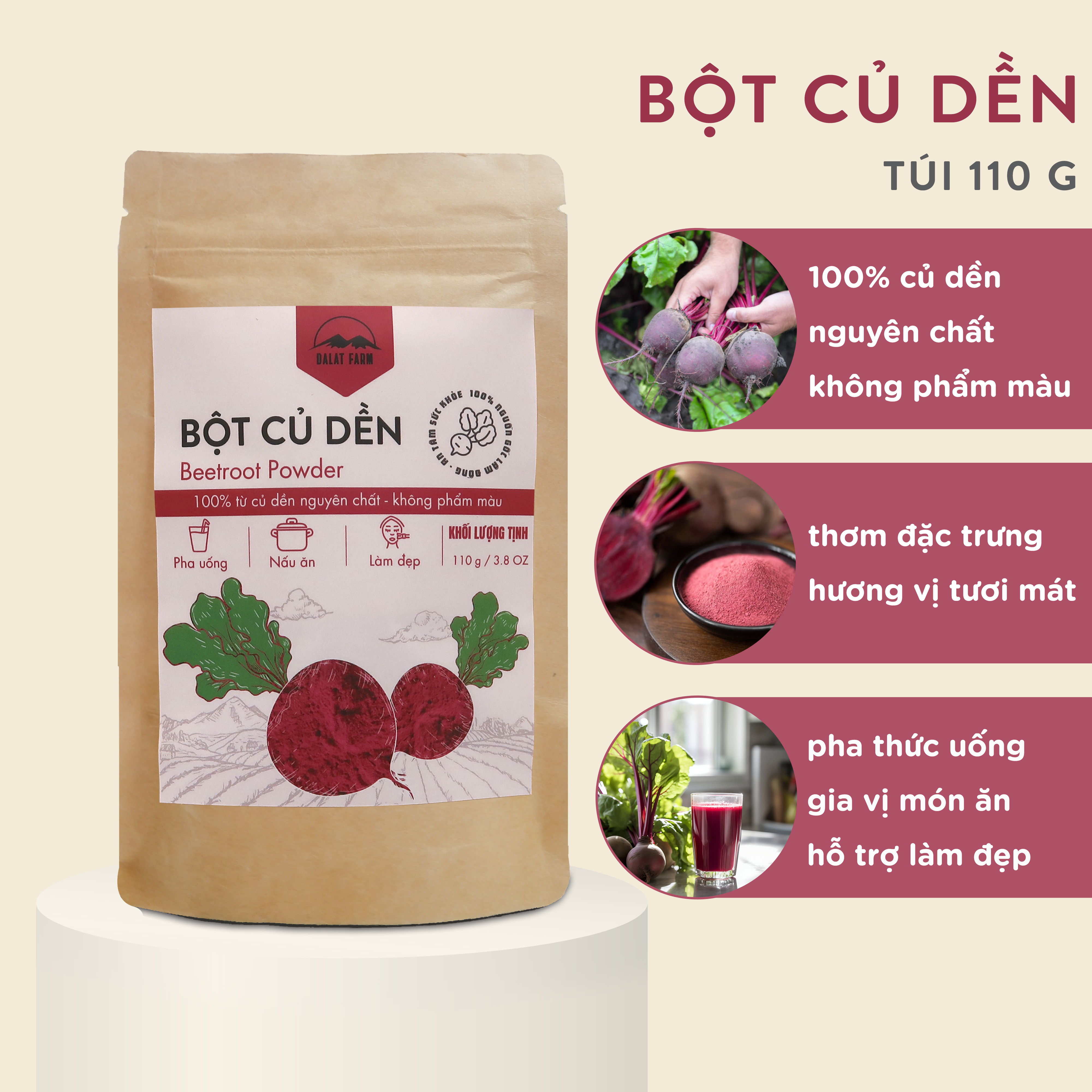 Bột củ dền dalat farm - túi 110gr