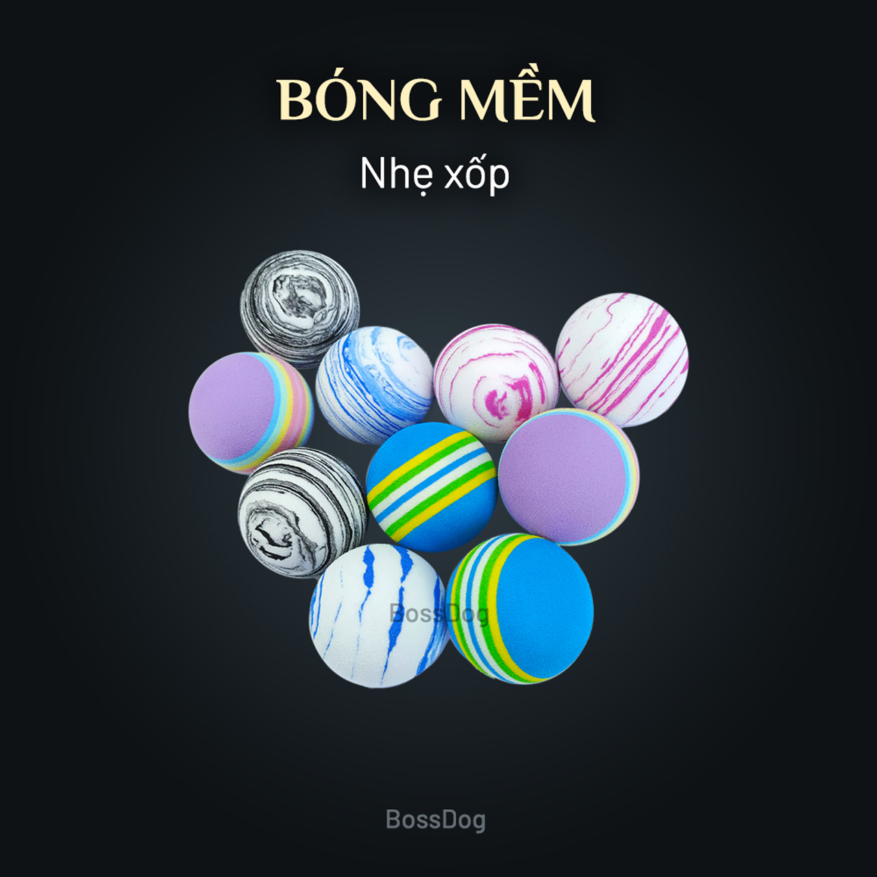 Bóng mềm đồ chơi chó mèo - Banh xốp nhẹ cầu vồng sọc cho thú cưng | BossDog