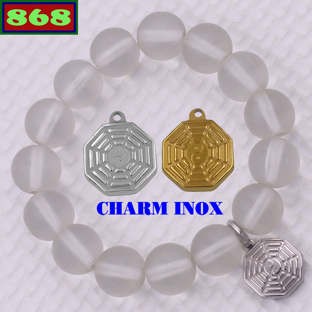 Round chain bracelet white quartz stone matte charm eight trigrams stainless steel, round chain Feng Shui, round chain Feng Shui, round chain Feng Shui, bracelet bead chain, bracelet feng shui