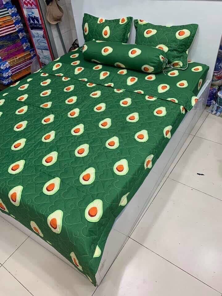 [siêu sale] Bộ Chăn Ga Gối Cotton Poly 5 Món - 4 Món Họa Tiết Trái Bơ (1m6 x 2m) - (1 Drap + 2 Vỏ Gối Nằm + 1 Chăn Hè + 1 Vỏ Gối Ôm)