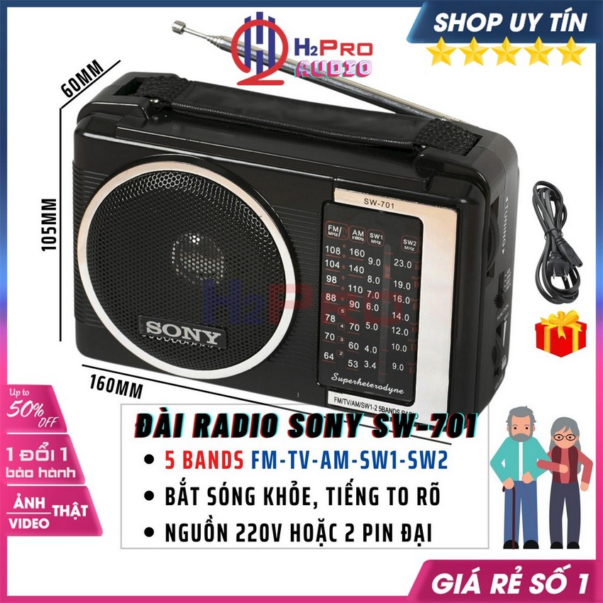 Đài Radio Sony 701 Fm-Am 5 Band Sóng Khỏe, Tặng Dây Nguồn 220V, Đài Cắm Điện Sony Cho Người Già Dễ Dùng - H2Pro Audio