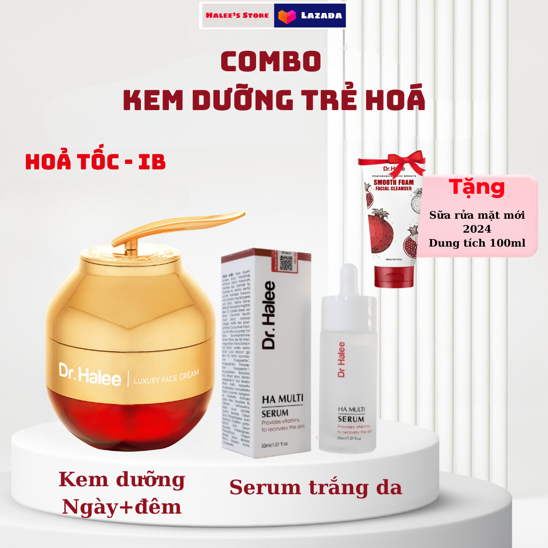 Combo kem dưỡng và serum trắng da cấp ẩm Dr.Halee