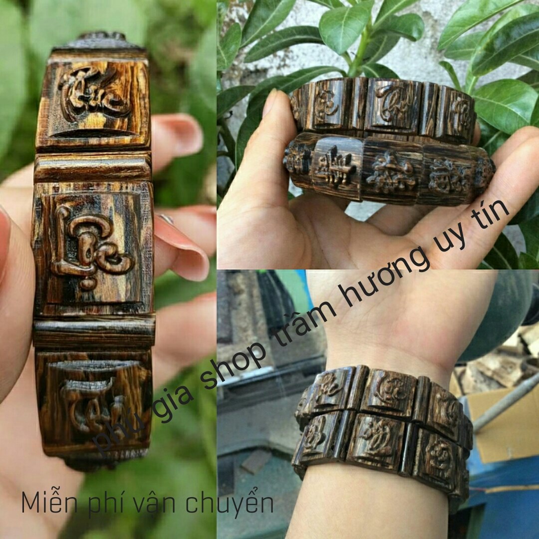 Vòng tay gỗ trầm sánh chìm tự nhiên phúc lộc thọ.thơm vĩnh viễn