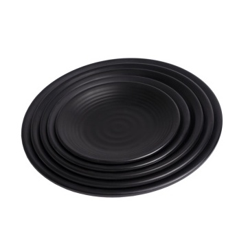 Dĩa tròn gân size 20cm nhựa Melamine Nhám đen (DG28N)