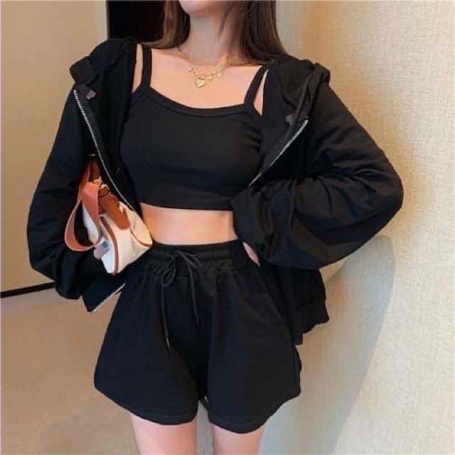 Set 3 món áo khoác kèm bộ đùi croptop thời trang