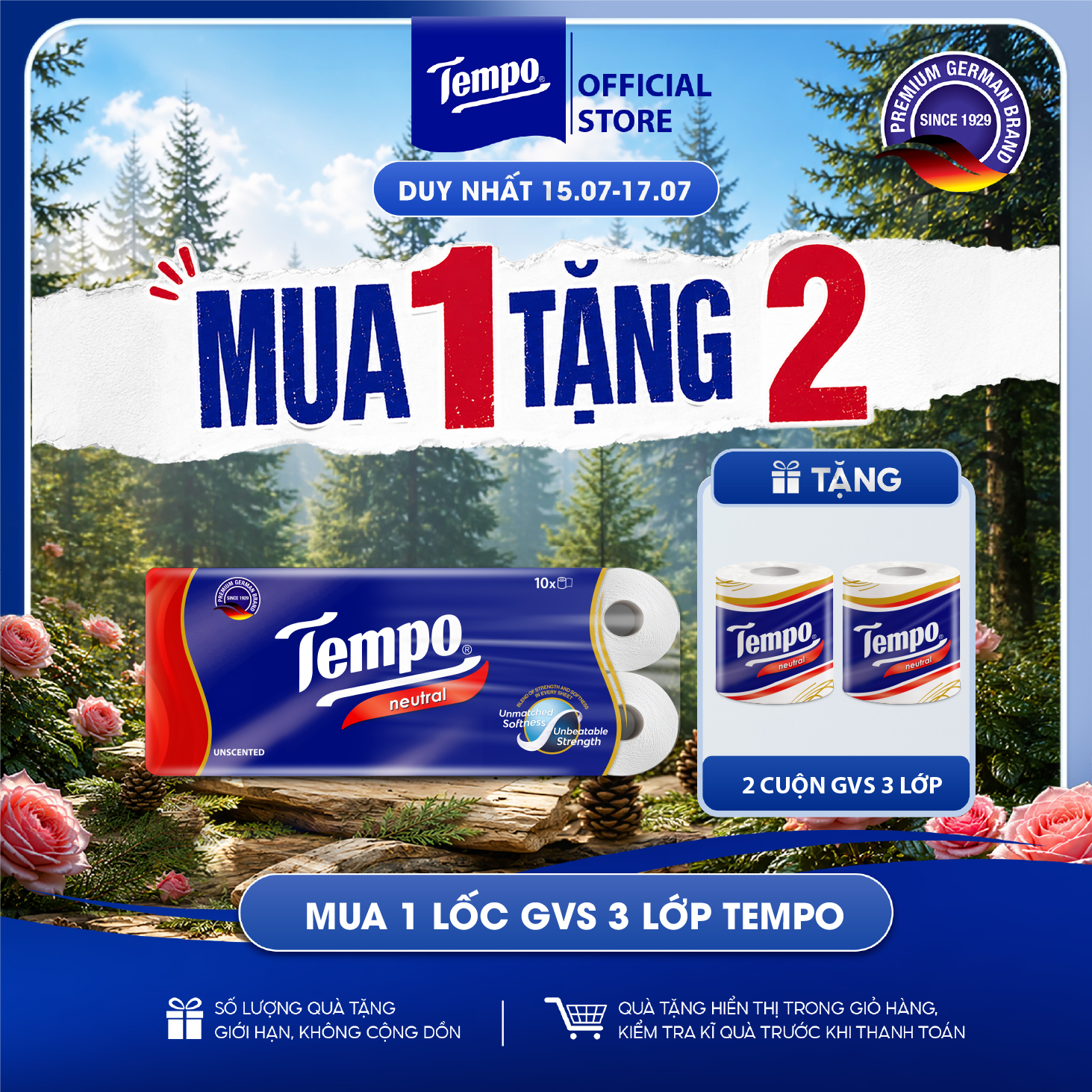 [LỐC 10 CUỘN] Giấy vệ sinh cao cấp Tempo Toipa - 3 lớp bền dai, an toàn cho da - Thương hiệu Đức (10 cuộn/Lốc)