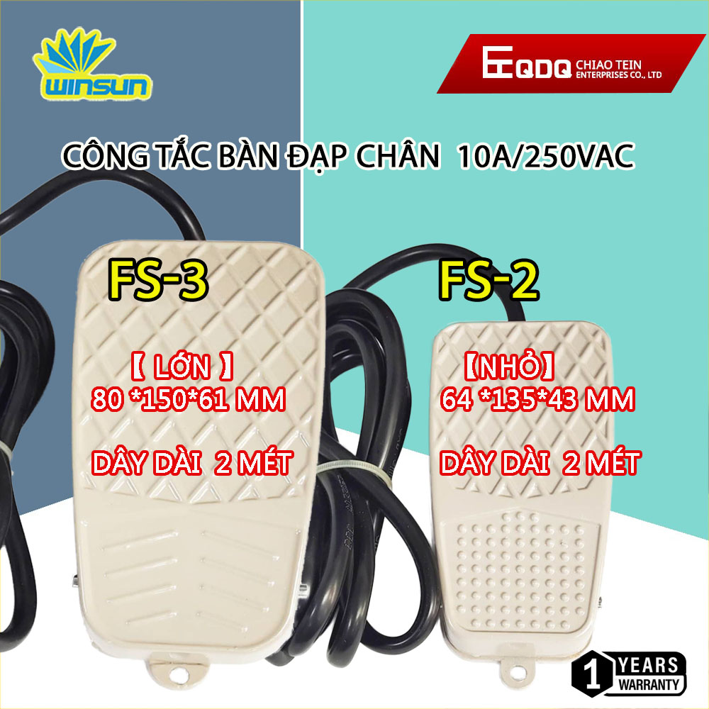 Công tắc bàn đạp chân fs-2, fs-3 vỏ nhôm 2m 250v-10a