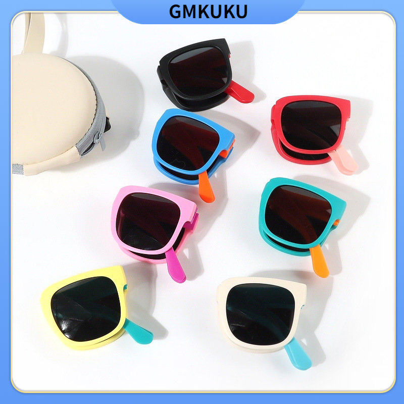 Gmkuku đứa trẻ kính râm kính râm gấp thời trang anti-un đứa bé kính quảng trường con trai con gái retro đứa trẻ bảo vệ thị lực có thể được gấp lại kính