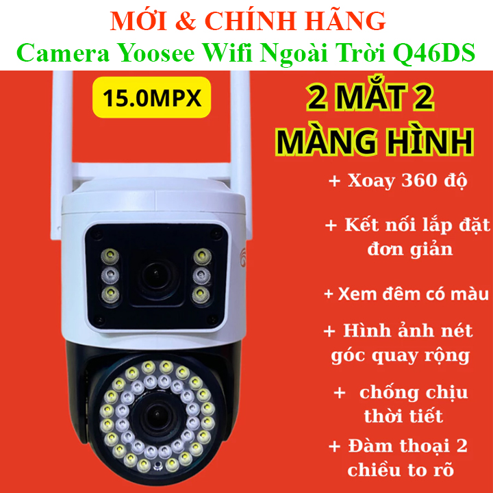  Camera Wifi YooSee Ngoài Trời 2 Mắt 15MP Chống nước Xem 2 Góc Cùng Lúc Rõ nét có màu ban đêm\ V380 V360 PRO 