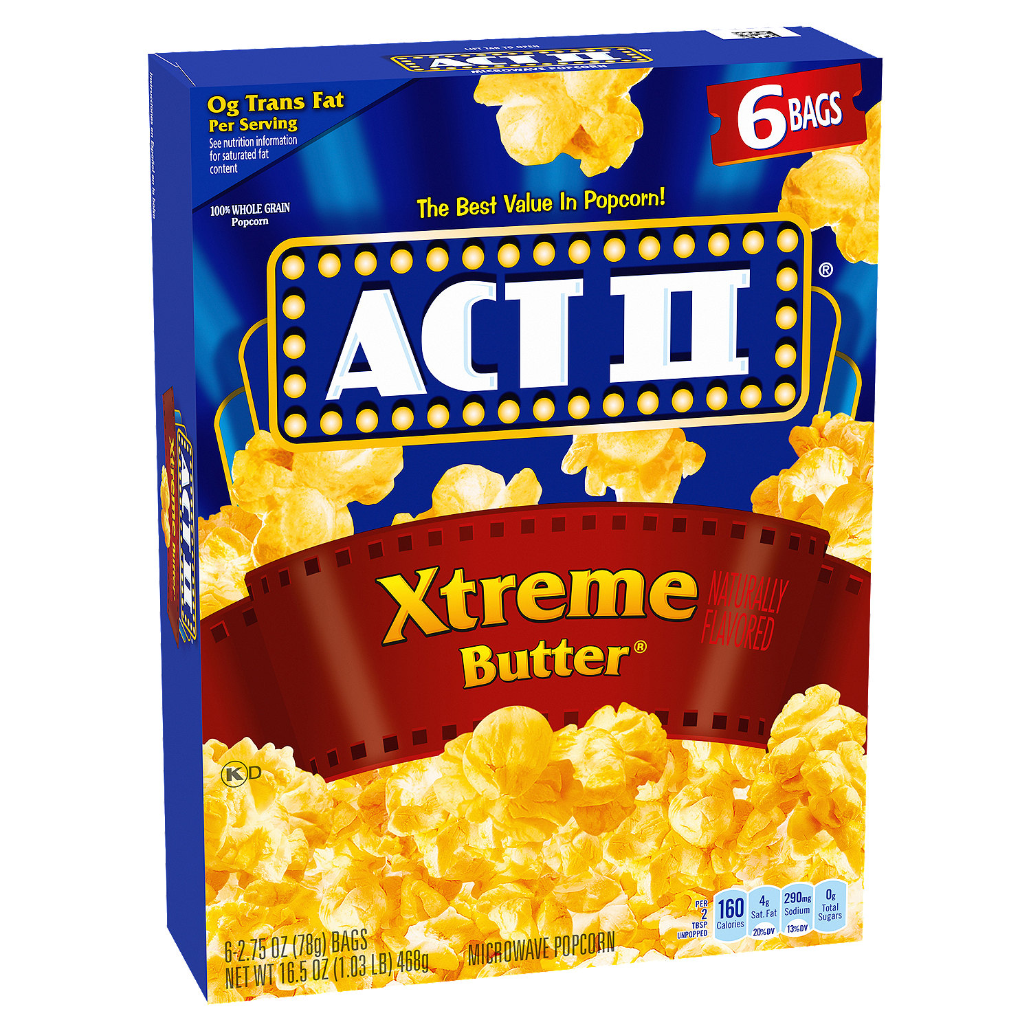 Bỏng Ngô Nổ Lò Vi Sóng Vị Bơ Đậm, Tách Béo ACT II Xtreme Butter Popcorn