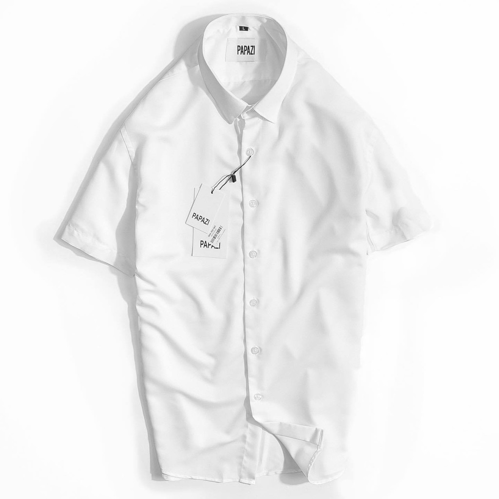 Áo sơ mi nam phong cách Hàn Quốc tại Papazi - Sơ mi nam basic ngắn tay hai màu trắng đen