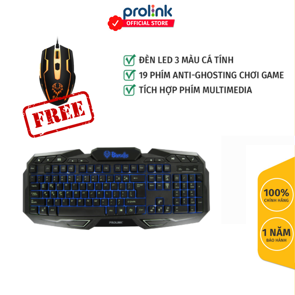 Bàn Phím Gaming Prolink PKGM9302, Cảm Giác Gõ Tốt, LED 3 Màu, Có Cụm Phím Multimedia, Kê Tay, Anti Ghosting - Hàng Chính Hãng
