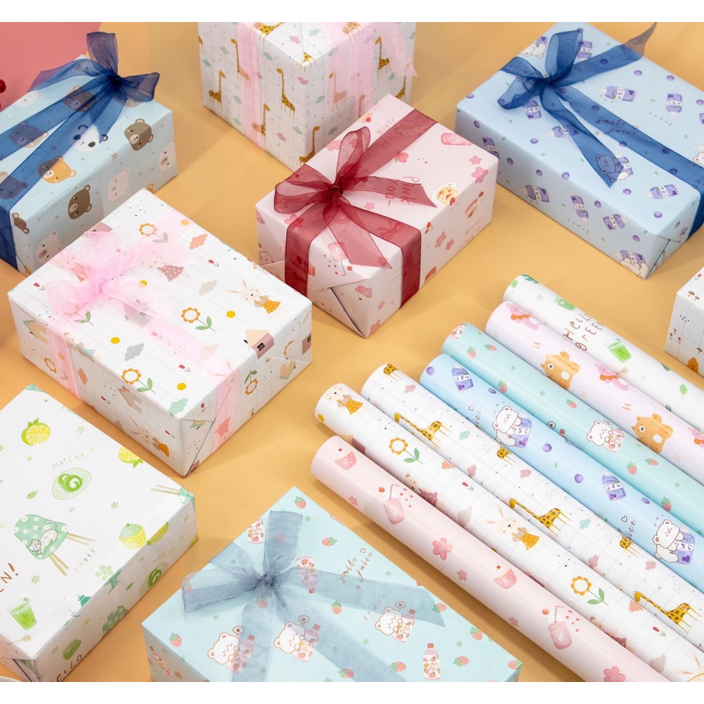 Giấy Gói Quà Nhiều Màu Sắc Họa Tiết Dễ Thương 75cmx52cm