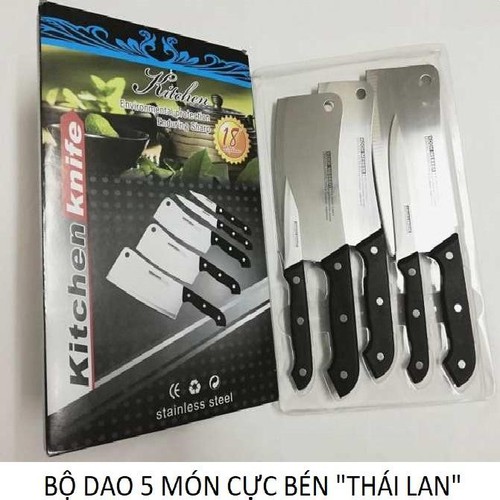 Bộ dao kitchen knife 5 món made in thái lan - bộ dao inox- bộ dao thái lan