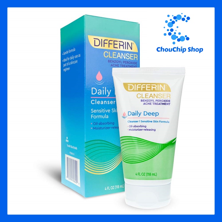 Sữa rửa mặt giảm mụn dành cho da nhạy cảm Differin Daily Deep Cleanser Benzoyl Peroxide 5% 118mL