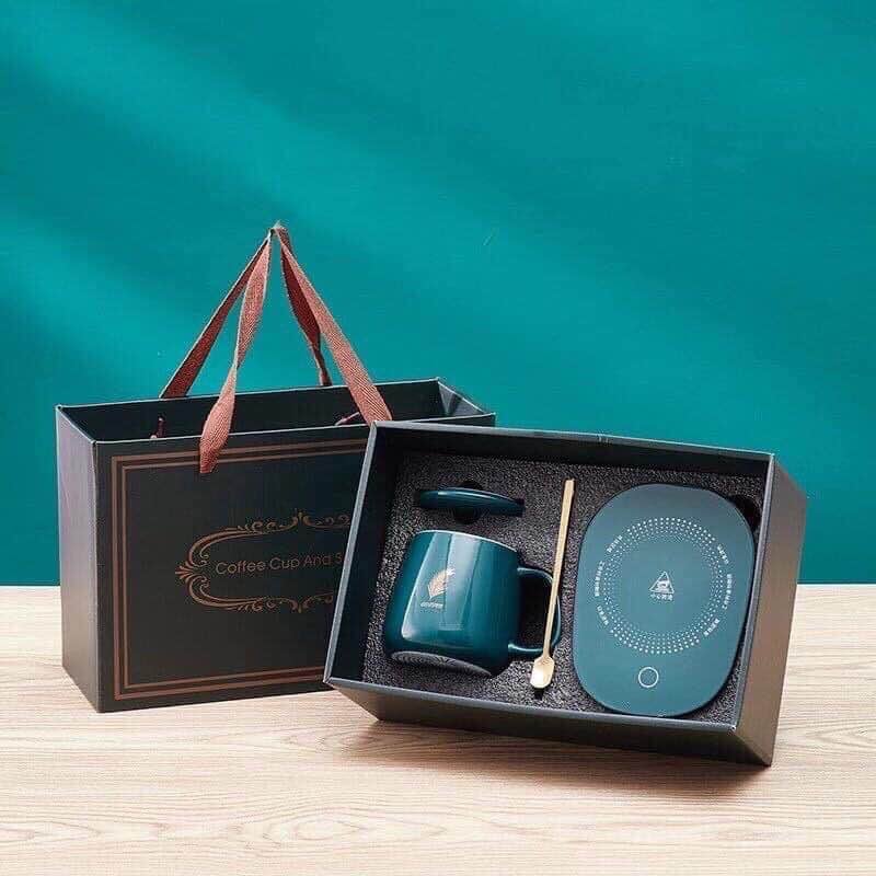 Bộ ly và đế hâm nóng coffee, sữa, thức uống, Đế hâm nóng cốc điện tử kèm ly uống cà phê cao cấp