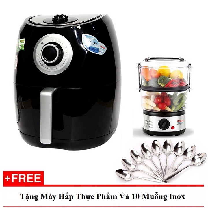 [HCM]Nồi chiên không dầu 4.4L A84 Magic Đen TẶNG NỒI HẤP 2 TẦNG VÀ 10 MUỖNG INOX