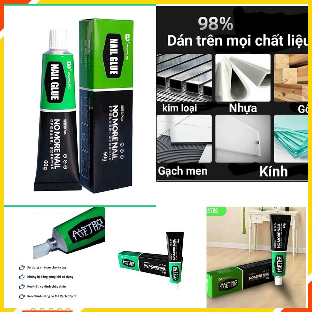 Keo dán siêu dính NOMORENAIL công nghệ Nhật Bản 60G Freeship Keo dán gỗ giày sắt kính sứ đa năng