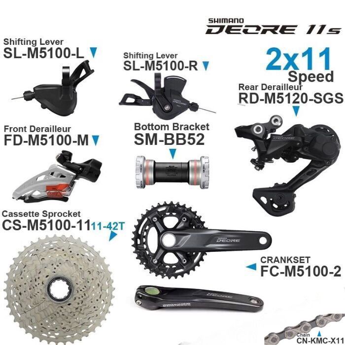 Group shimano deore m5100 2x11 tốc độ 170mm 26/36t 11-42t củ đề rd-5120 dành cho xe đạp mtb