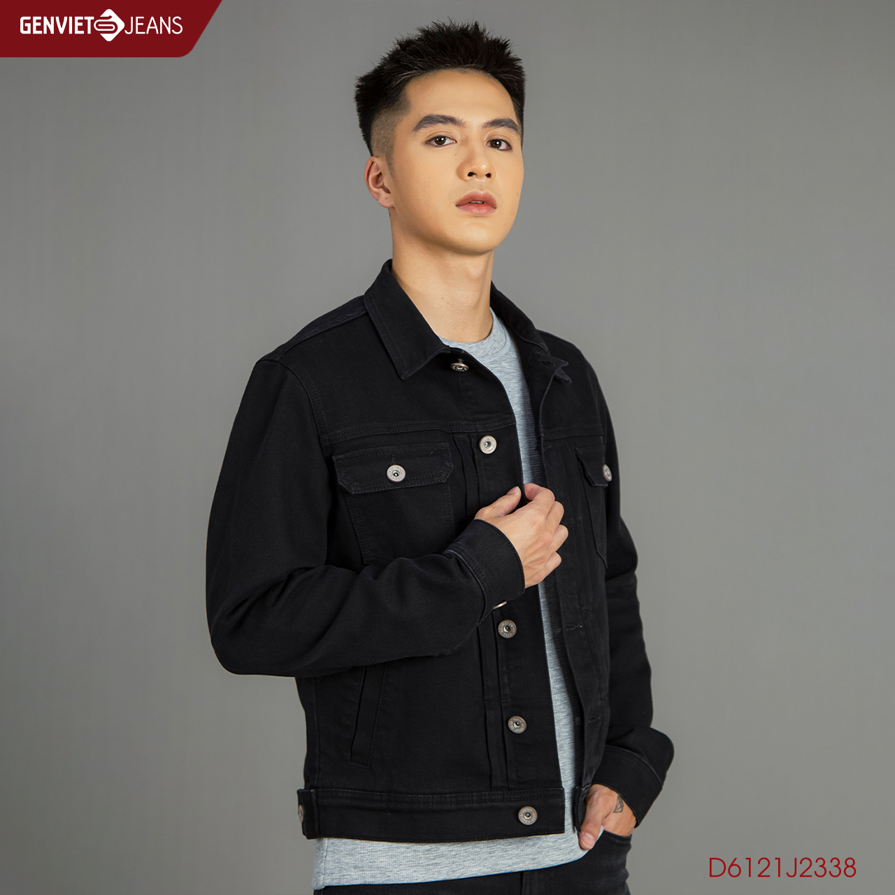 Áo khoác jeans nam genviet chất bò jean denim cao cấp d6121j2338
