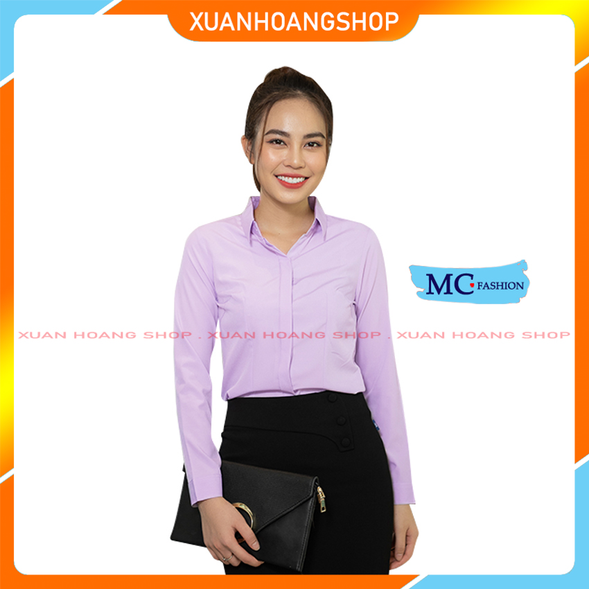 Áo Sơ Mi Nữ Kiểu Mc Fashion A198, Size S, M, L, Xl, 2xl, Tay Dài Đẹp, Dáng Công Sở, Màu Xanh Tím Than, Đen, Trắng, Hồng