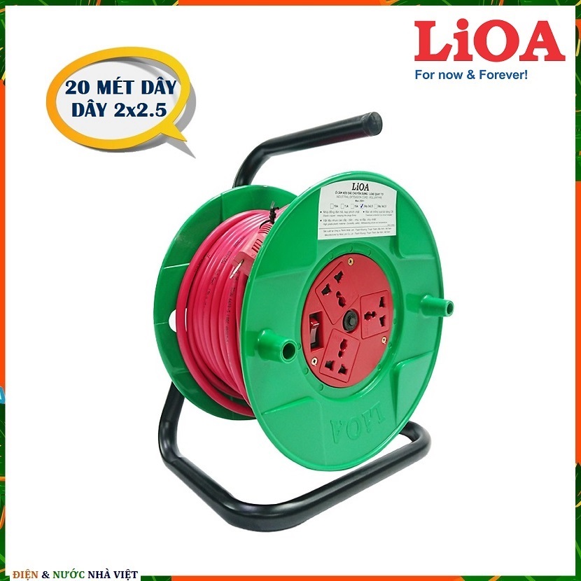 Ổ CẮM 20 MÉT DÂY 2x2,5MM LIOA QT2025 ĐA NĂNG QUAY TAY - CHỐNG QUÁ TẢI - KIỂU RULO - NẮP CHE AN TOÀN