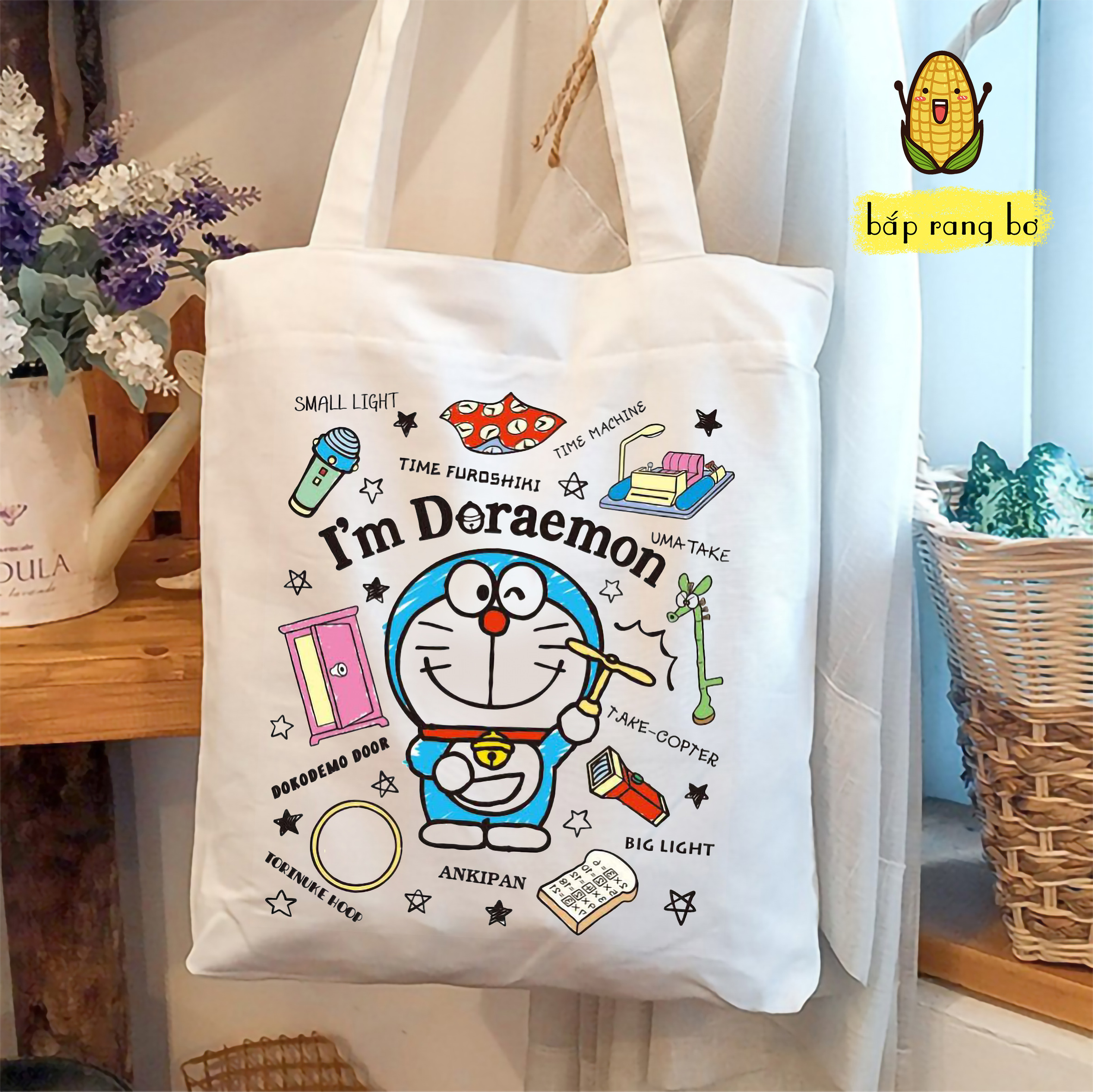 TÚI TOTE VUÔNG DORAEMON (CÓ KHÓA) - VẢI CANVAS