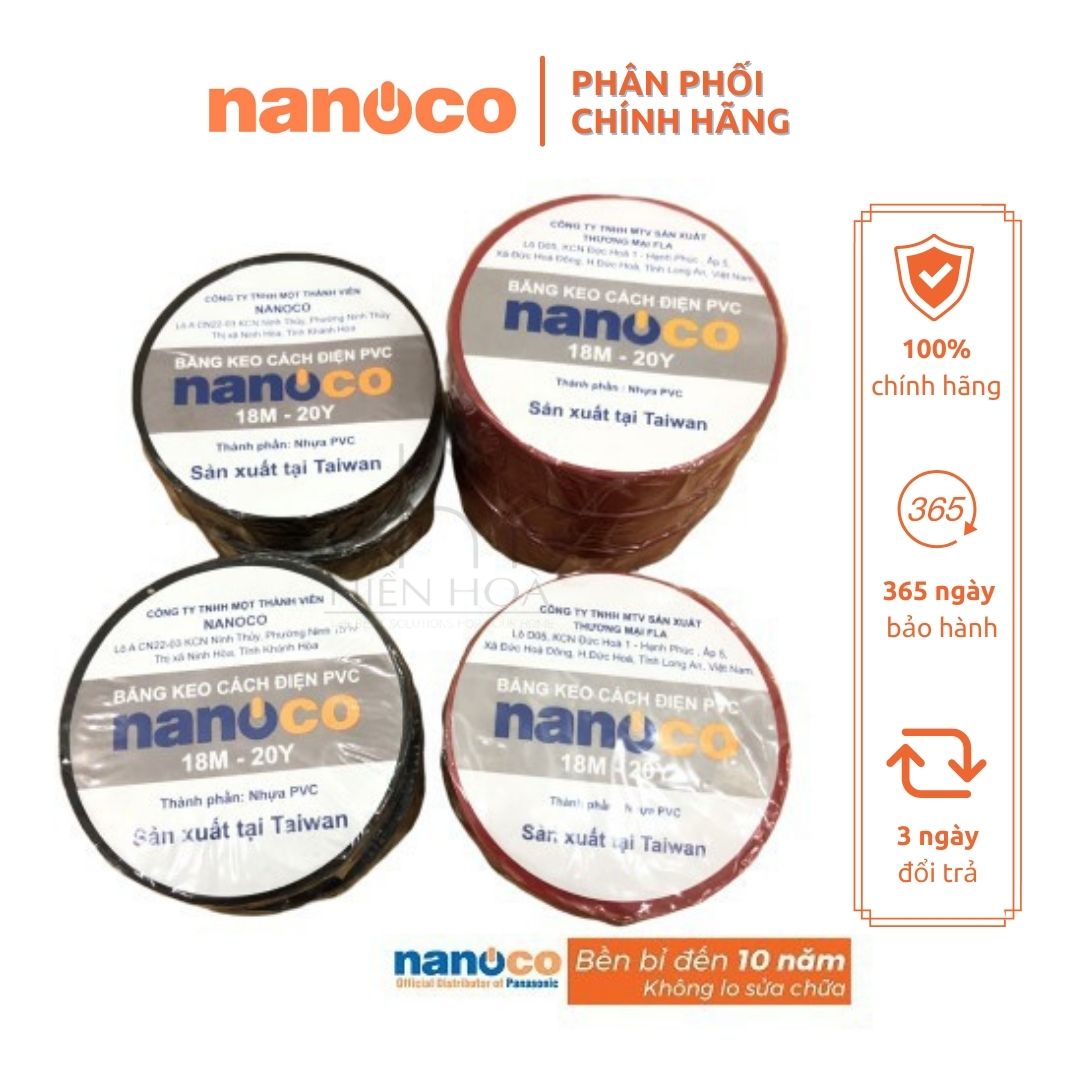 Băng keo cách điện nanoco 1 cây 10 cuộn, 1 cuộn 9m 18m