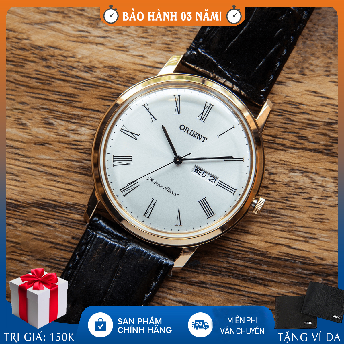 Đồng hồ nam dây da Orient Bambino FUG1R007W6 chính hãng, full box, bảo hành 3 năm, chống nước, chống xước