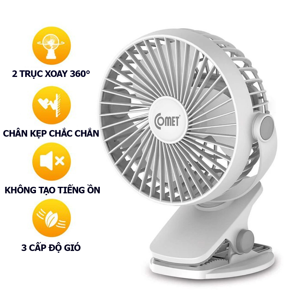 Quạt mini sạc điện comet crf0705 với 3 chế độ chỉnh gió- pin 1800 mah- thời gian sử dụng 2.5-4h liên tục- bảo hành chính hãng 12 tháng.