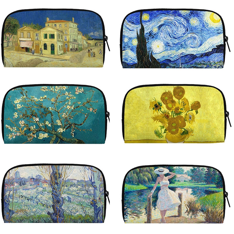 【CC】 Oil Painting Night Van Gogh Women Purse Credit Card Phone Holders Money Bag Men Handbag Long Wa