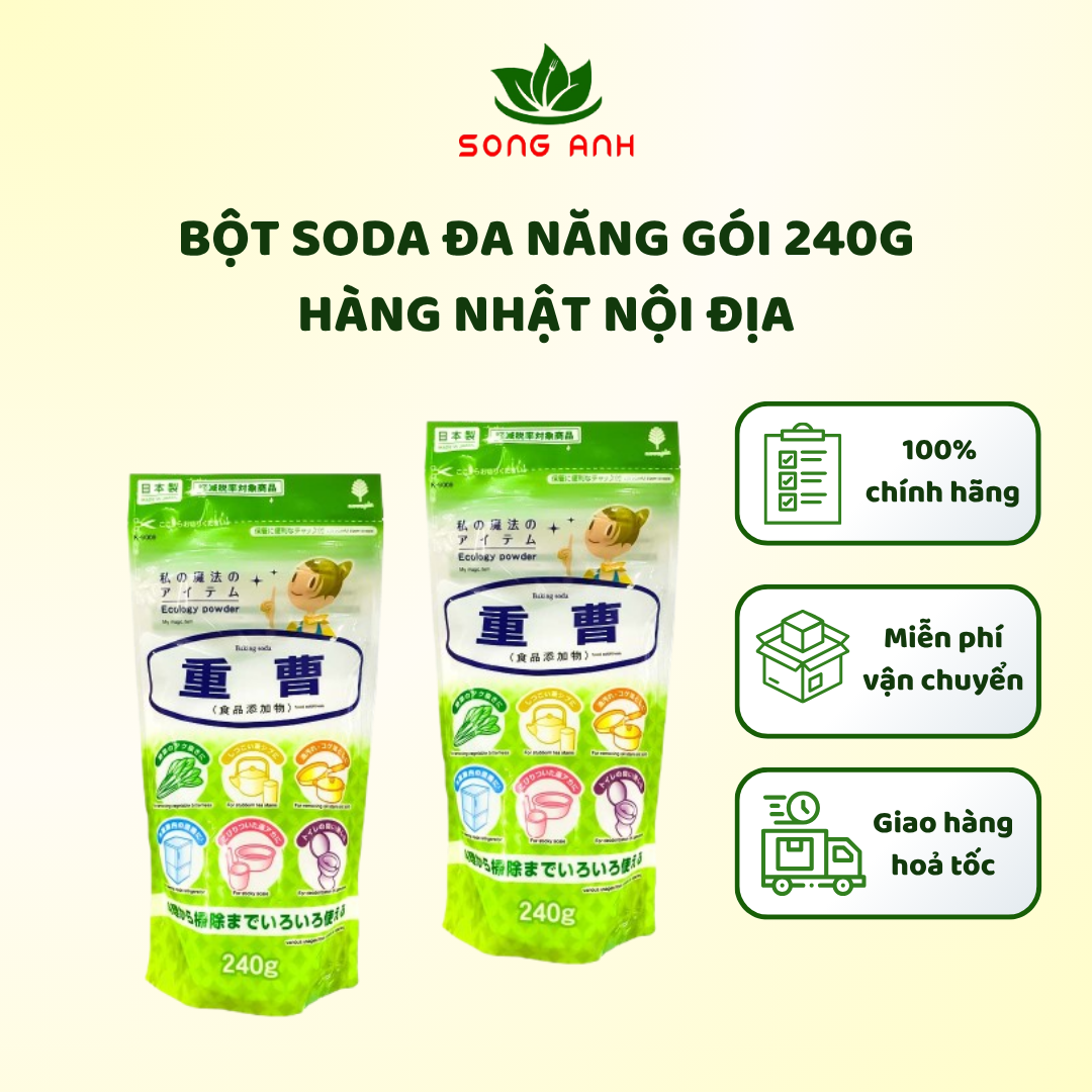 Bột Soda tẩy rửa đa năng gói 240g hàng Nhật nội địa, dùng tẩy rửa cực kì tiện lợi