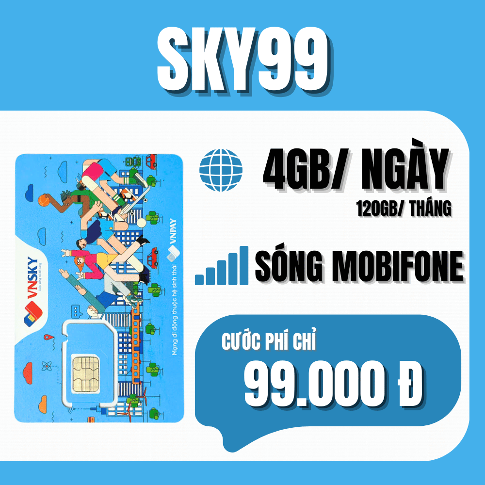 Sim 4G/5G Mobifone SKY99 Dùng Trước 1 Tháng Miễn Phí, Data 4GB/Ngày, Gọi Nội Mạng Tẹt Ga, Gia Hạn 99K/Tháng | FREESHIP - CHƯA KÍCH HOẠT
