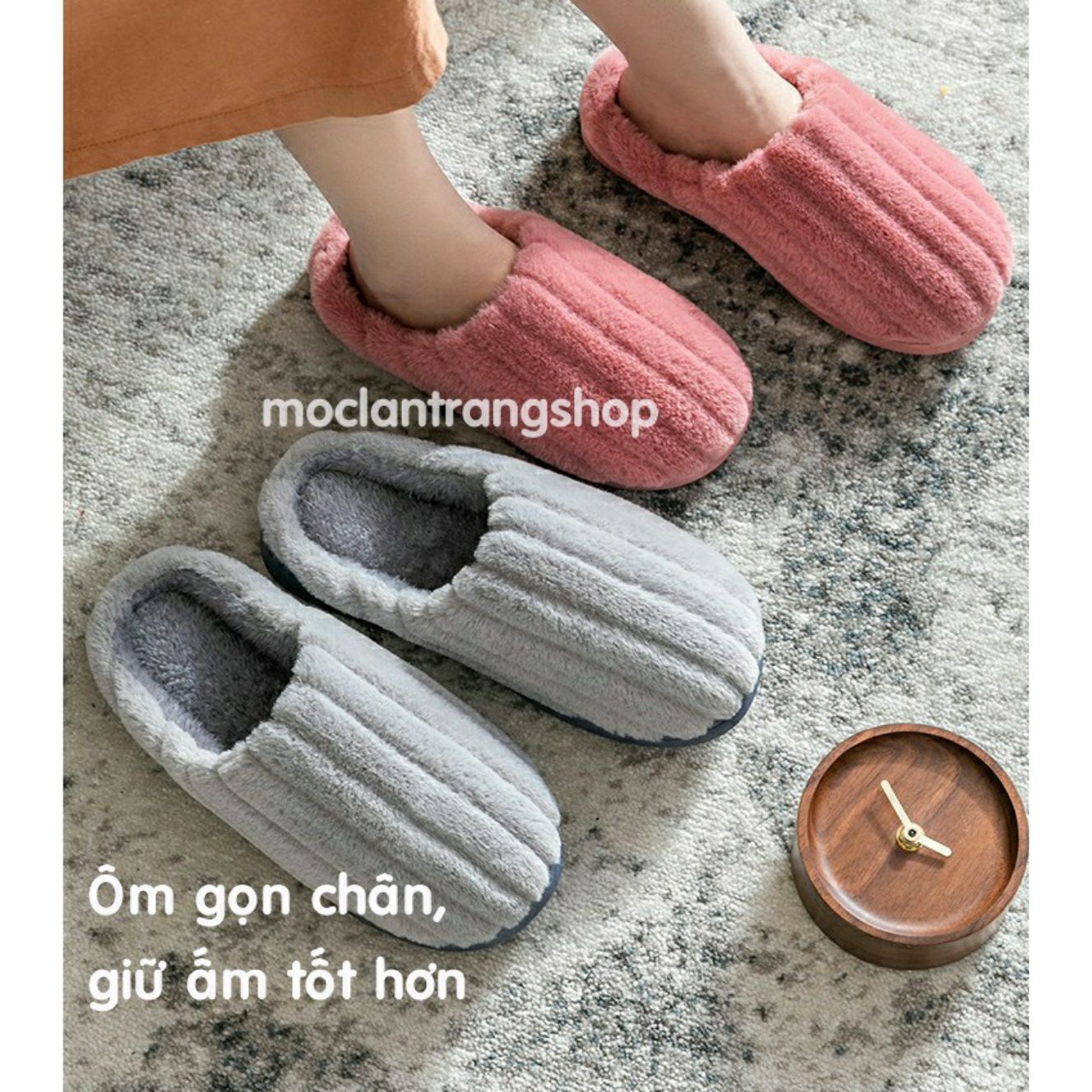 Dép đi trong nhà mùa đông ôm kín chân, dép bông ấm lông mềm giữ nhiệt, dép bông nam nữ