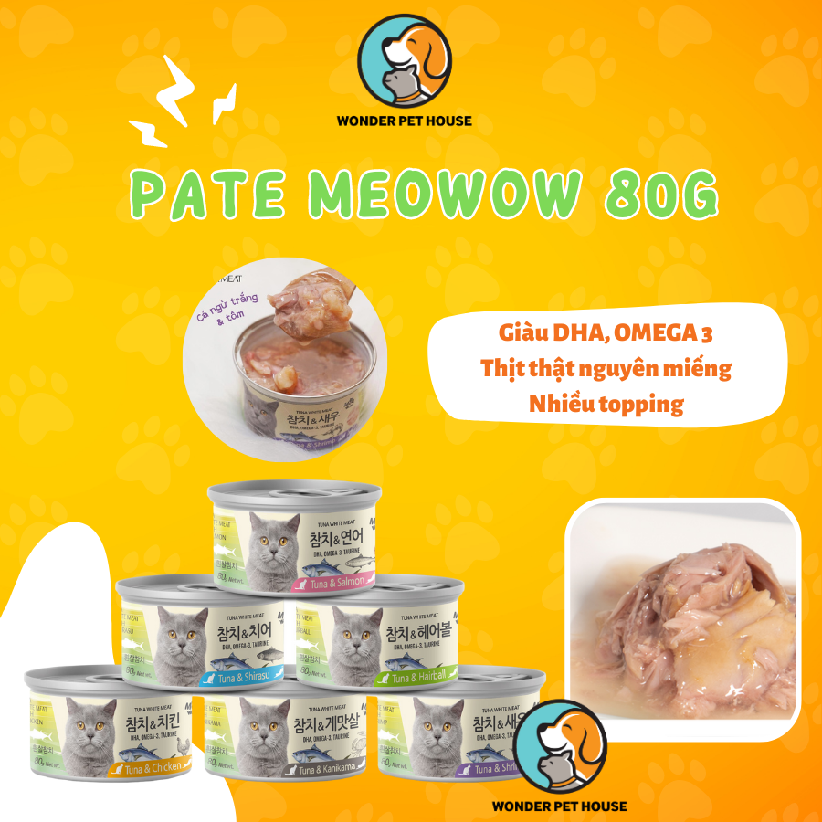 Pate meowow cho mèo lon 80g - thịt cá thật