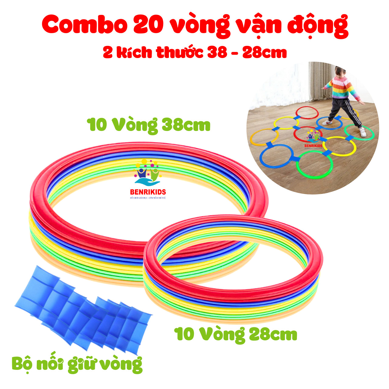 Combo 20 vòng vận động size 38cm và 28 cm cho bé tập thể dục chơi buiding ngoài trời đồ chơi vận động cho trẻ em