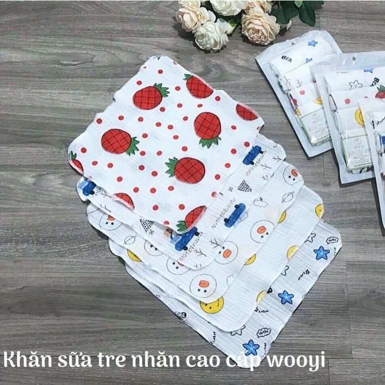 Set 5 khăn sữa cotton Wooyi mềm mịn cho bé/khăn lau cho bé