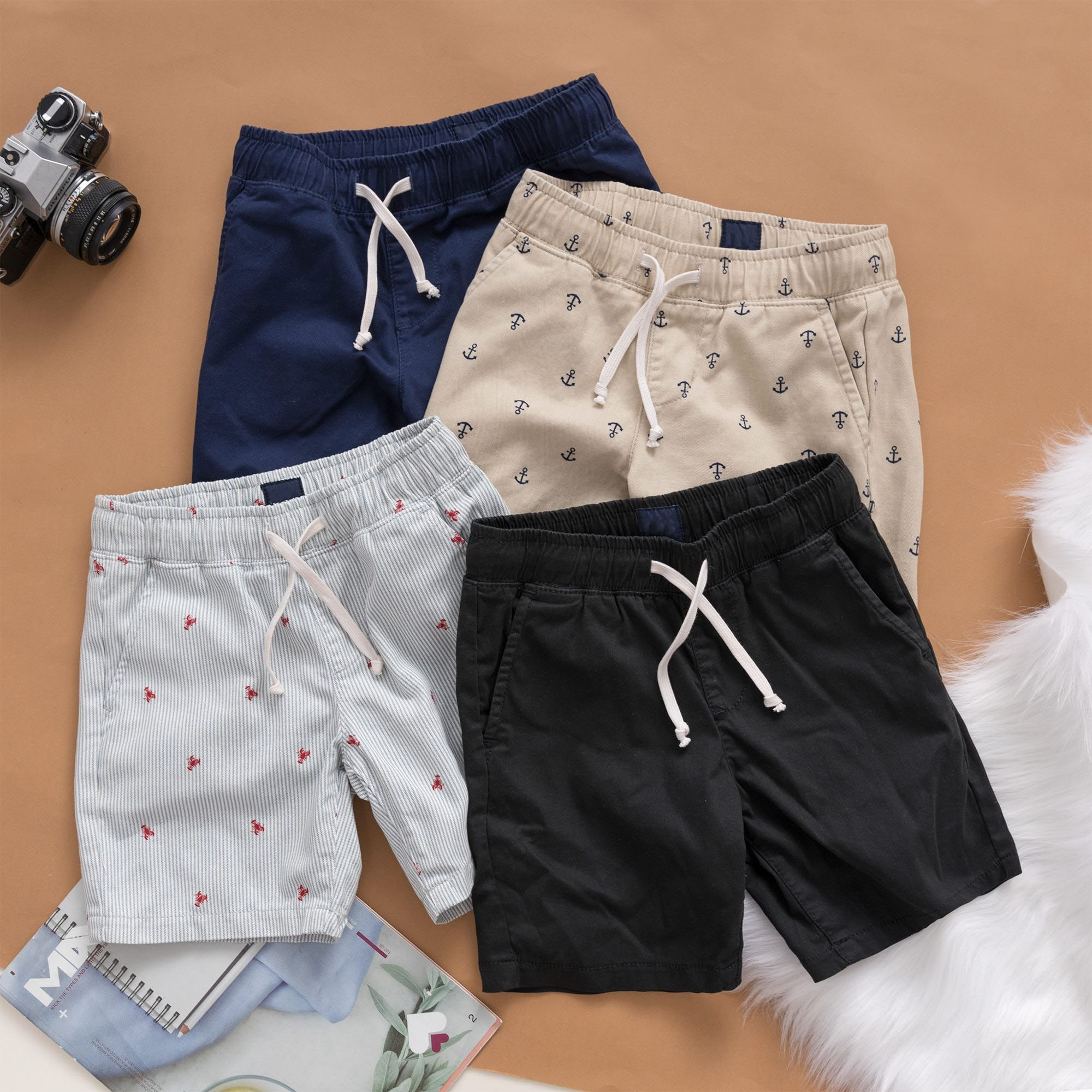 Quần short kaki cho bé Trai size 20kg- 50kg, Quần short kaki lưng thun có dây rút cho bé chất vải thoáng mát có 4 màu Q2