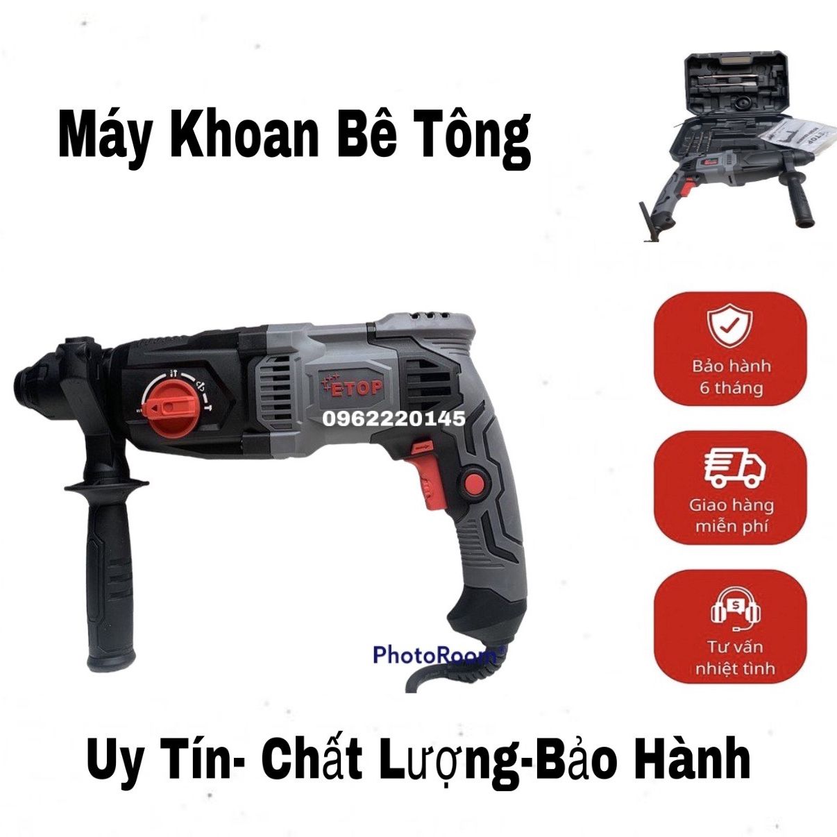 Máy khoan bê tông /máy khoan đục bê tông 4 chức năng chính hãng | etop xh-26f công suất lớn 1050w | có đảo chiều điều tốc.