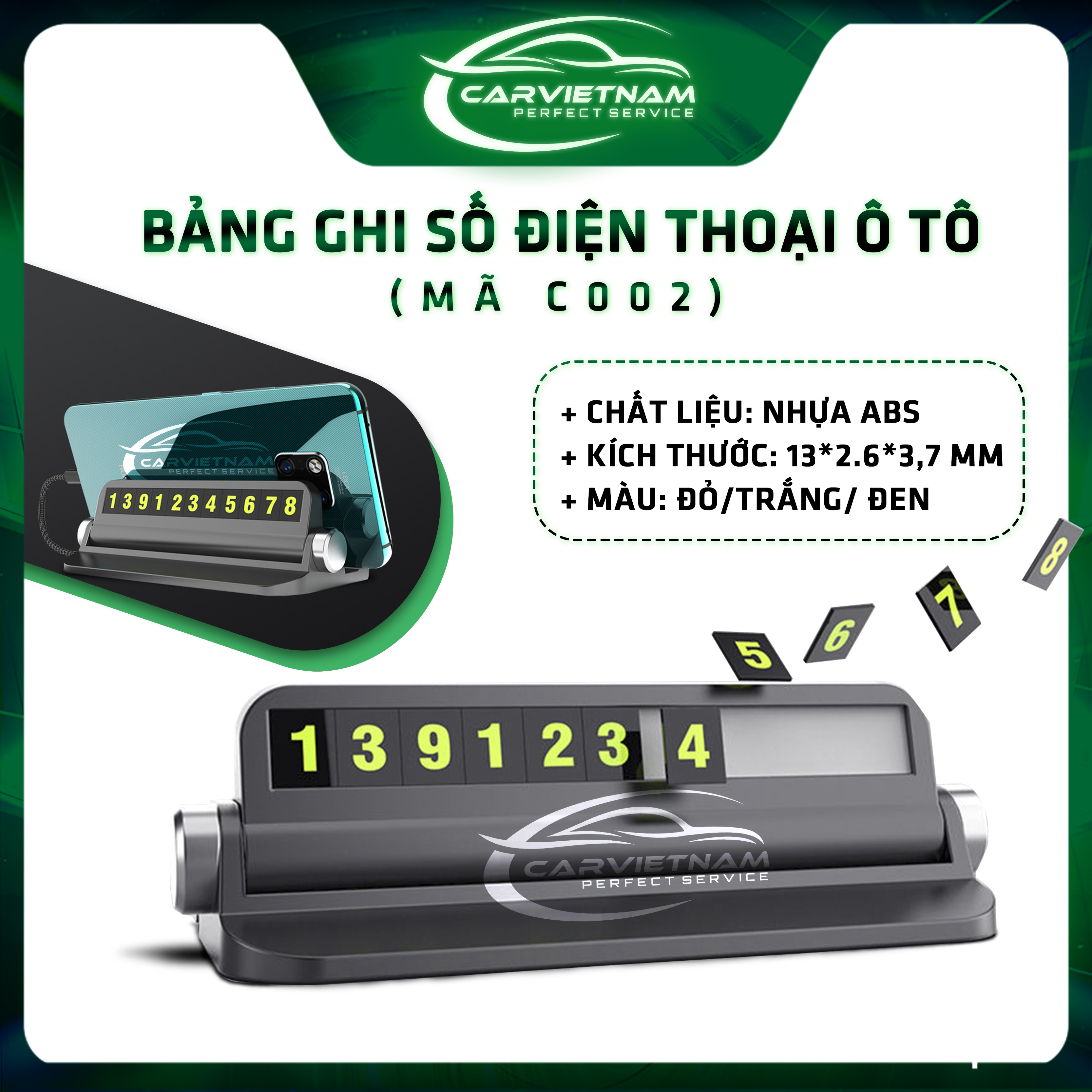 Bảng Số Điện Thoại Kèm Giá Đỡ Gắn Tablo Ô Tô - Mã C002 Hàng Đẹp Cam Kết Chất Lượng - Ccar Vietnam